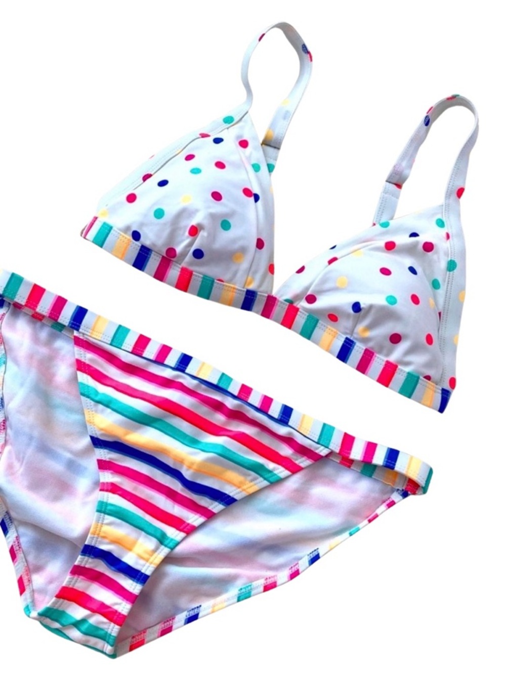 NWOT - California Sunshine Two Piece Bikini - Polka Dots and Stripes - Size L